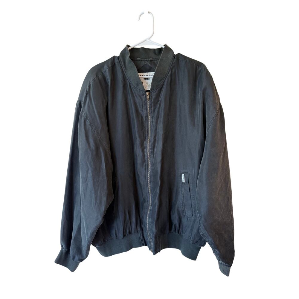 Summa Full Zip Bomber Jacket 100% Silk Black Men's Size XL